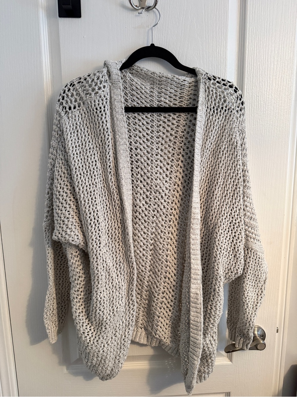 Brandy Melville Light Gray Open-Knit Hooded Cardigan